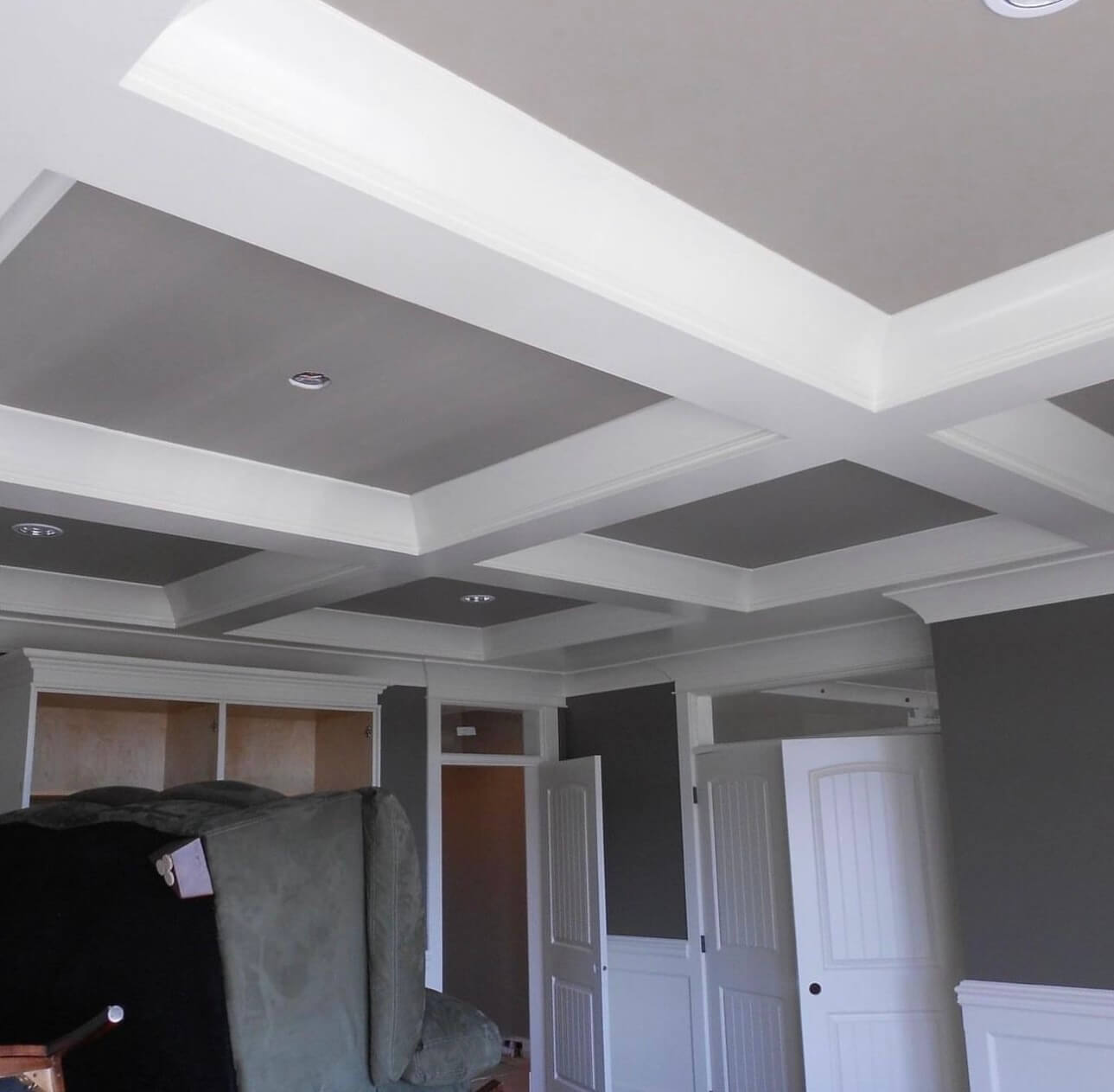 white bedroom door and white grey mix ceiling home interior Oakville, Ontario